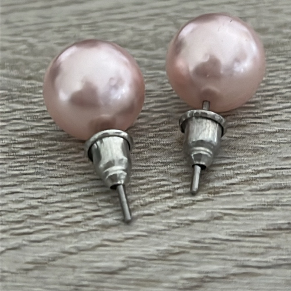 Pink Faux Pearl Stud Earrings - Picture 3 of 4